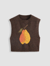Knit Wool-blend Round Neck Pear Graphic Vest