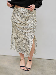 Spot Leopard Print Drawstring Split Maxi Skirt Curve & Plus