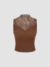 Solid Knit Stand Collar Ruffle Trim Tank Top