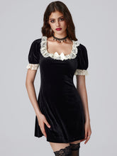 Velvet Square Neck Solid Bowknot Mini Dress