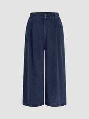 Corduroy High Waist Solid Pleated Wide Leg Trousers Curve & Plus