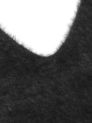 Knit U-neckline Fuzzy Solid Backless Mini Dress