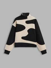 Stand Collar Zebra Stripe Long Sleeve Sweater