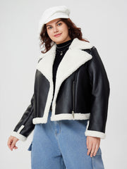 Fleece Drop Shoulder Zipper Biker Jacket Curve & Plus