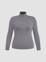 Solid High Neck Jersey Long Sleeve Tee Curve & Plus