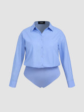 Collar Solid Button Long Sleeve Blouse Curve & Plus