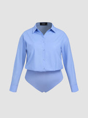 Collar Solid Button Long Sleeve Blouse Curve & Plus