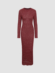Wool-blend Round Neck Metallic Knitted Maxi Dress