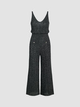 Metallic V-neck Hollow Out Button Knitted Jumpsuit