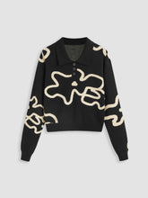 Collar Button Floral Knitted Top