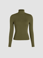 Solid High Neck Jersey Long Sleeve Tee