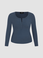 Solid Rib V-neck Long Sleeve Tee Curve & Plus