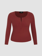 Solid Rib V-neck Long Sleeve Tee Curve & Plus