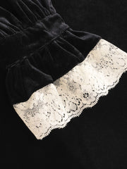 Velvet Scoop Neck Lace Bowknot Mini Dress