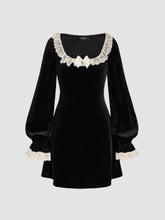 Velvet Scoop Neck Lace Bowknot Mini Dress