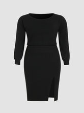 Wool-blend Round Neck Shirred Knitted Midi Dress Curve & Plus