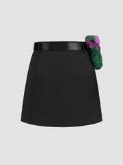 Solid Buckle Skirt With Fleece Waist Bag