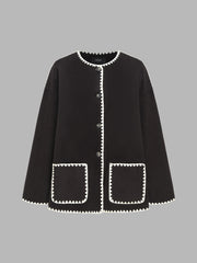 Contrasting Stitching Jacket With Scarf