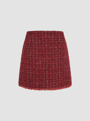 Tweed Middle Waist Tassel Mini Skirt