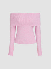 Off-shoulder Knitted Long Sleeve Top