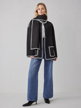Contrasting Stitching Jacket With Scarf