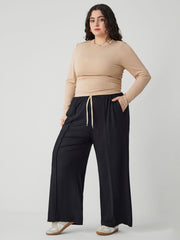 Round Neckline Top With Trousers Set Curve & Plus