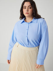 Collar Solid Button Long Sleeve Blouse Curve & Plus