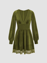 Velvet V-neck Lace Mini Dress