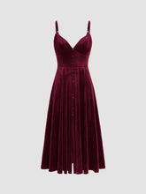 Velvet V-neck Solid Ruffle Midi Dress