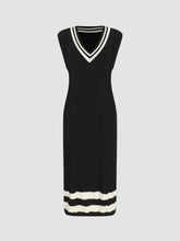 Knit V-neck Solid Knitted Mini Dress