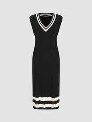 Knit V-neck Solid Knitted Mini Dress