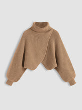 High Neck Solid Knitted Long Sleeve Crop Sweater & High Neck Ruched Midi Dress Set