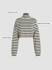 Striped High Neck Oversized Crop Sweater