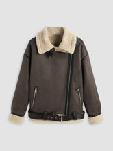 Faux Shearling Biker Jacket With Belt
