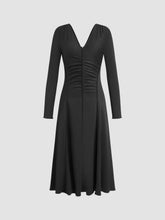 V-neck Solid Knitted Ruffle Midi Dress