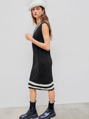 Knit V-neck Solid Knitted Mini Dress