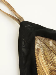 Metallic V-neck Solid Ruched Midi Dress