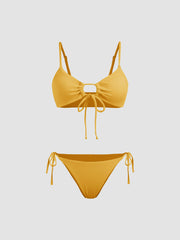 Solid O-Ring Front Tied Bikini Set