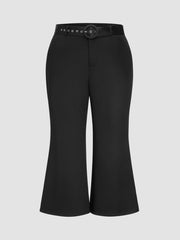Middle Waist Buckle Pocket Flared Trousers Curve & Plus