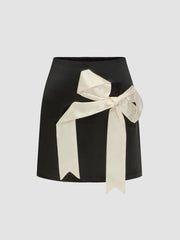 Satin Mid Rise Bowknot Mini Skirt