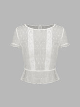 Mesh See-Through Solid Lace Short Sleeve Blouse