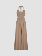 Halter Neck Solid Wrap Wide Leg Jumpsuit