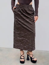 Faux Leather Texture Elastic Waist Maxi Skirt