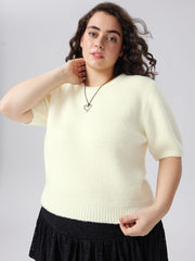 Knit Round Neckline Solid Short Sleeve Top Curve & Plus