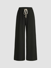 Round Neck Contrasting Crop Tank Top & Solid Elastic Waist Drawstring Trousers