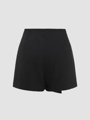 Woven Mid Rise Asymmetrical Hem Shorts
