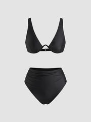 Shaping Solid Underwire Ruched Bikini Swimsuit