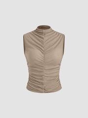 High Neck Ruched Solid Top