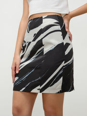 Mid Waist Solid Abstract Geometric Zipper Skirt