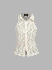 Lace Collar Floral Crop Top